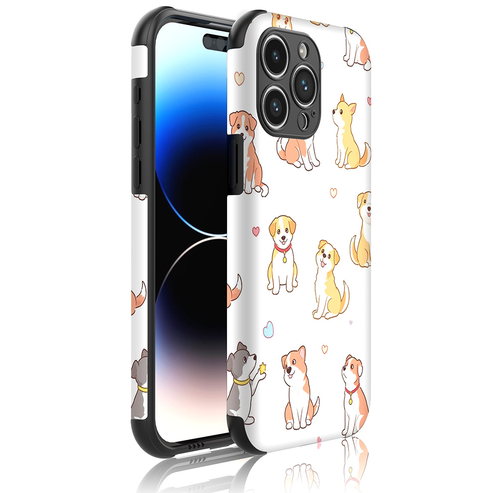 iPhone 14 Pro Max telefoonhoesje met sterke bumper rand en honden opdruk (1)
