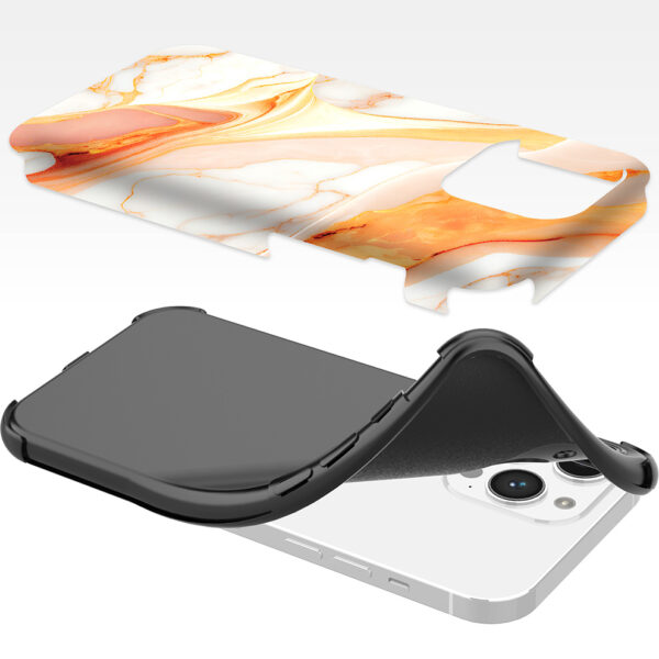iPhone 14 Pro Max telefoonhoesje met sterke bumper rand en oranje marmer opdruk (6)