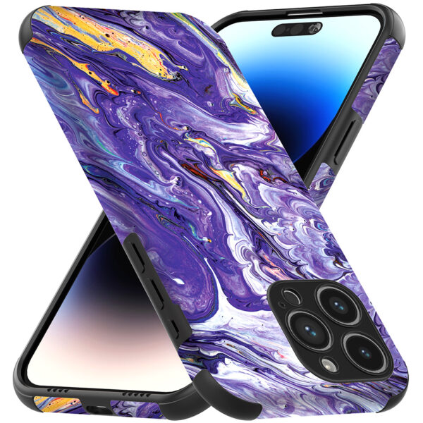 iPhone 14 Pro Max telefoonhoesje met sterke bumper rand en paars marmer opdruk (3)