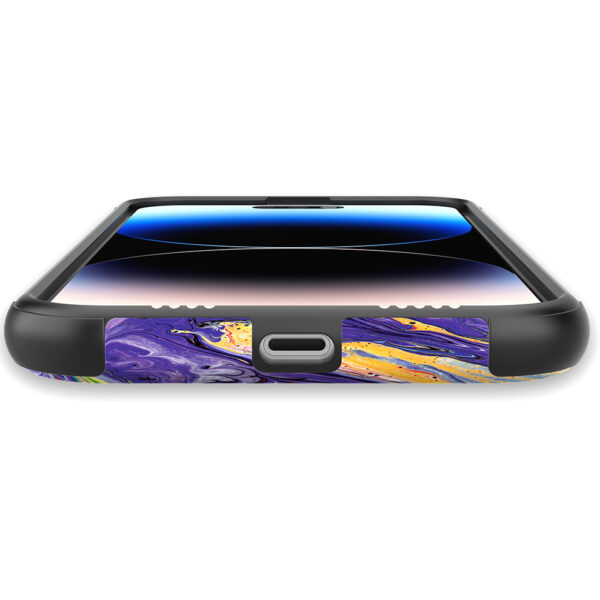 iPhone 14 Pro Max telefoonhoesje met sterke bumper rand en paars marmer opdruk (5)