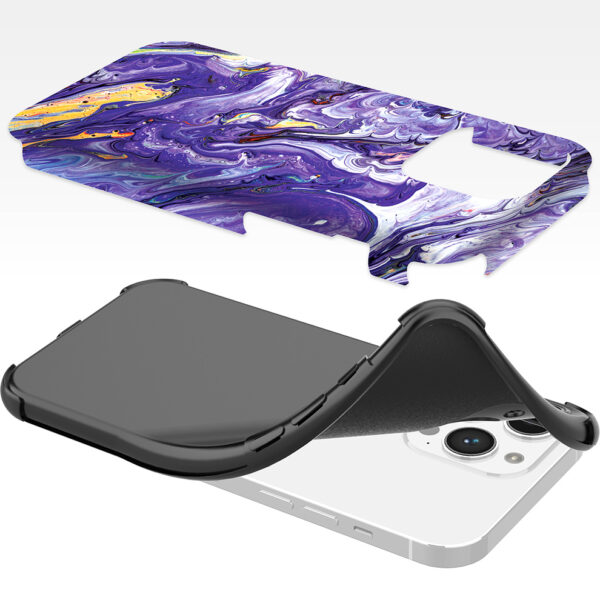 iPhone 14 Pro Max telefoonhoesje met sterke bumper rand en paars marmer opdruk (6)