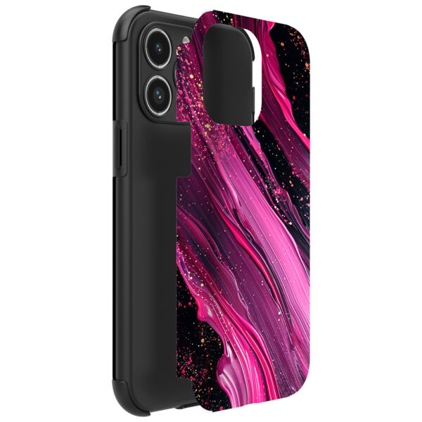 iPhone 14 Pro Max telefoonhoesje met sterke bumper rand en paars roze marmer opdruk (2)