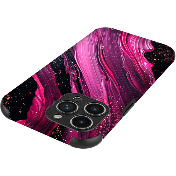 iPhone 14 Pro Max telefoonhoesje met sterke bumper rand en paars roze marmer opdruk (4)