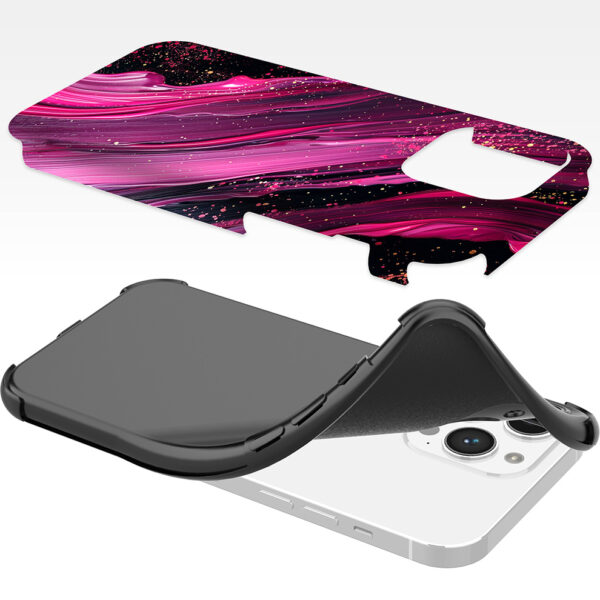 iPhone 14 Pro Max telefoonhoesje met sterke bumper rand en paars roze marmer opdruk (6)