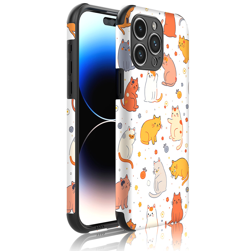 iPhone 14 Pro Max telefoonhoesje met sterke bumper rand en poezen opdruk (1)