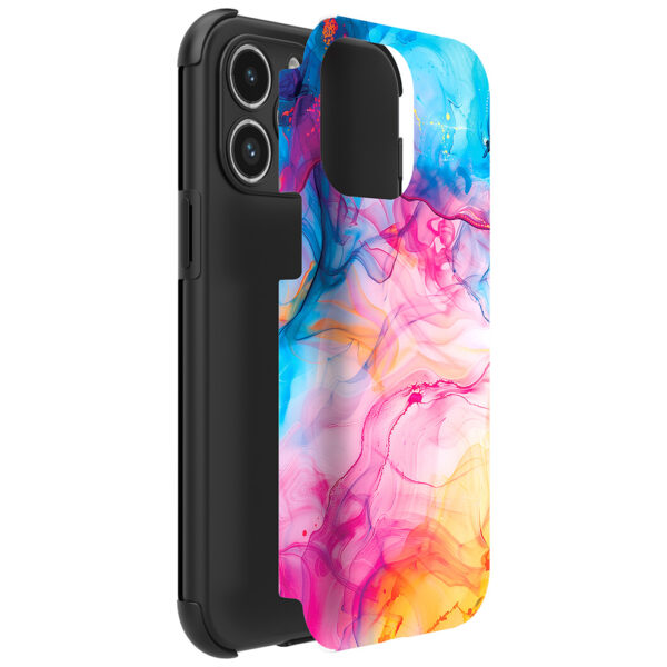 iPhone 14 Pro Max telefoonhoesje met sterke bumper rand en regenboog acryl marmer opdruk (2)