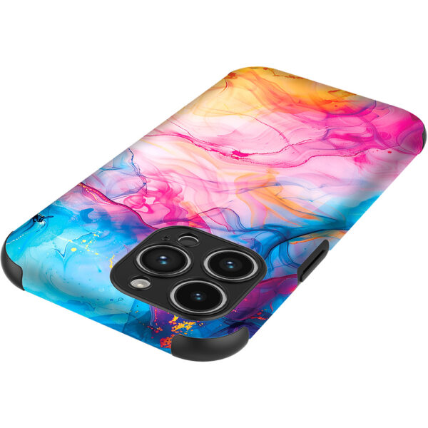 iPhone 14 Pro Max telefoonhoesje met sterke bumper rand en regenboog acryl marmer opdruk (4)iPhone 14 Pro Max telefoonhoesje met sterke bumper rand en regenboog acryl marmer opdruk (4)