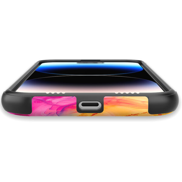 iPhone 14 Pro Max telefoonhoesje met sterke bumper rand en regenboog acryl marmer opdruk (5)