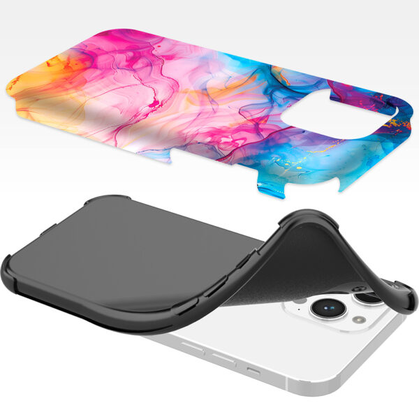 iPhone 14 Pro Max telefoonhoesje met sterke bumper rand en regenboog acryl marmer opdruk (6)