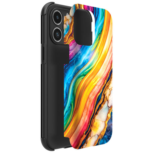 iPhone 14 Pro Max telefoonhoesje met sterke bumper rand en regenboog goud marmer opdruk (2)