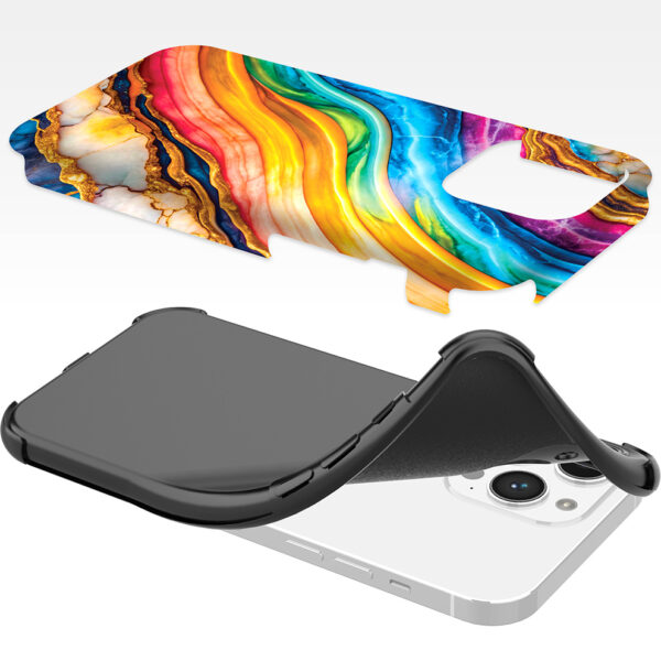 iPhone 14 Pro Max telefoonhoesje met sterke bumper rand en regenboog goud marmer opdruk (6)