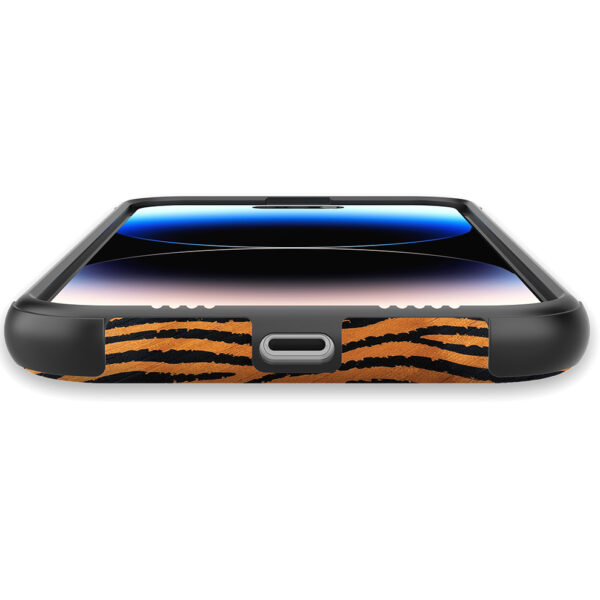 iPhone 14 Pro Max telefoonhoesje met sterke bumper rand en tijger en panter opdruk (5)