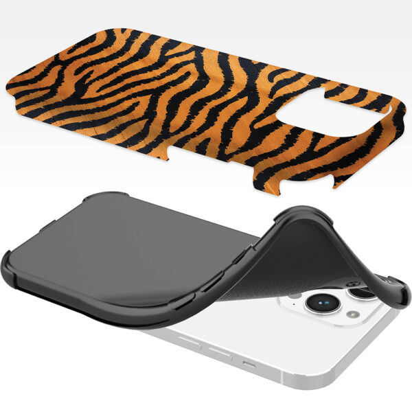 iPhone 14 Pro Max telefoonhoesje met sterke bumper rand en tijger en panter opdruk (6)