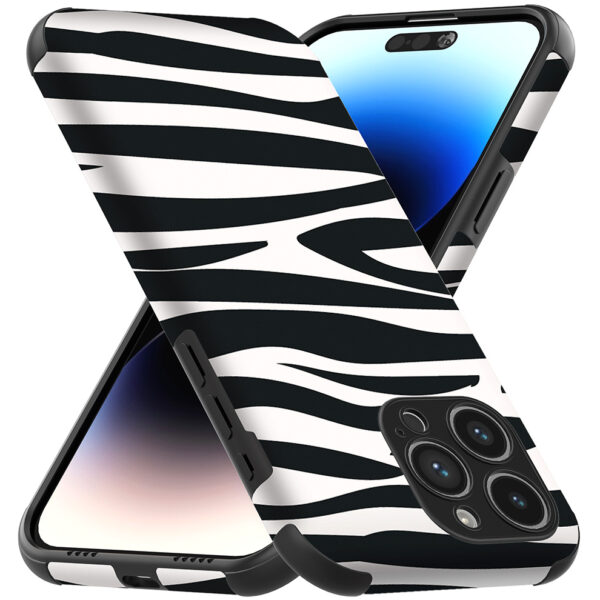 iPhone 14 Pro Max telefoonhoesje met sterke bumper rand en zebra opdruk (3)