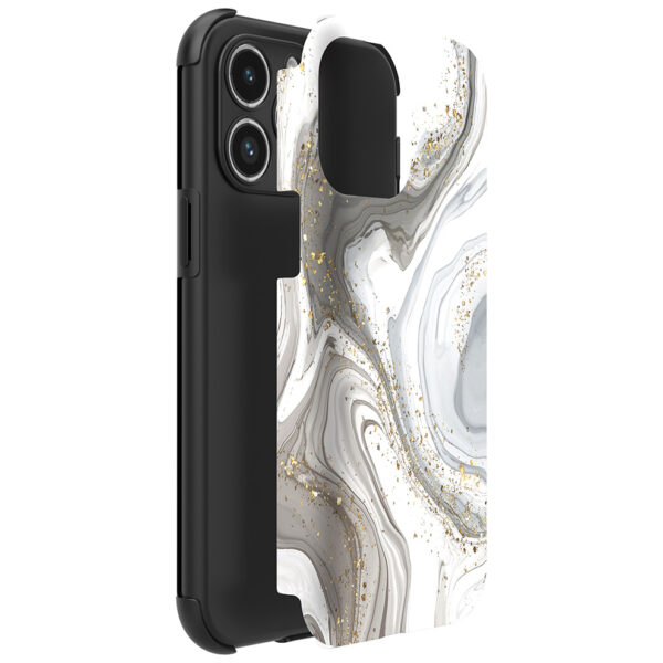 iPhone 14 Pro Max telefoonhoesje met sterke bumper rand en zilver marmer opdruk (2)
