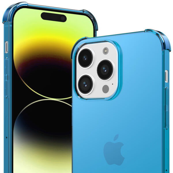 iPhone 14 Pro siliconen telefoonhoesje met stootrand transparant blauw (2)
