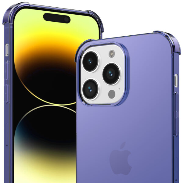 iPhone 14 Pro siliconen telefoonhoesje met stootrand transparant donkerblauw (2)