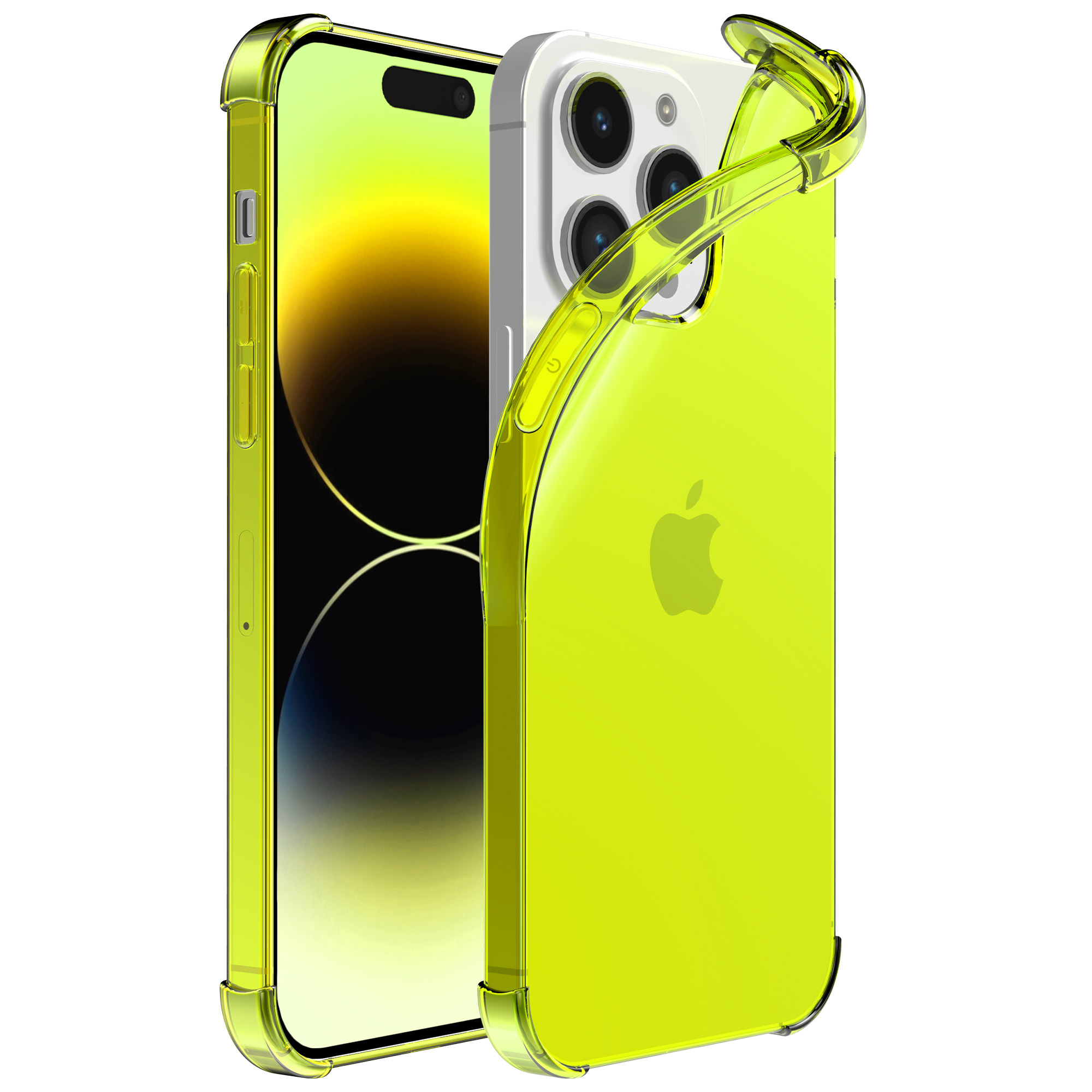 iPhone 14 Pro siliconen telefoonhoesje met stootrand transparant geel (1)