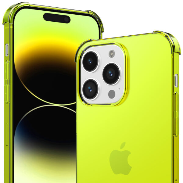 iPhone 14 Pro siliconen telefoonhoesje met stootrand transparant geel (2)