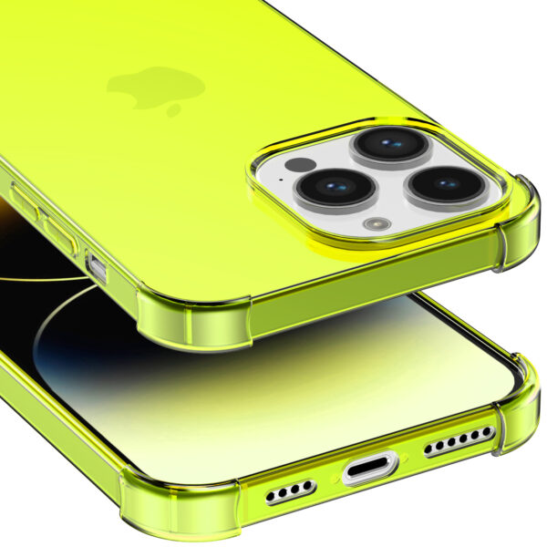 iPhone 14 Pro siliconen telefoonhoesje met stootrand transparant geel (4)