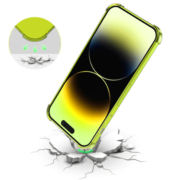 iPhone 14 Pro siliconen telefoonhoesje met stootrand transparant geel (6)