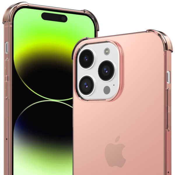 iPhone 14 Pro siliconen telefoonhoesje met stootrand transparant lichtroze (2)