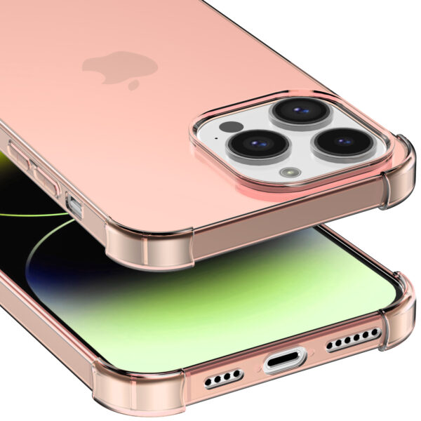 iPhone 14 Pro siliconen telefoonhoesje met stootrand transparant lichtroze (4)