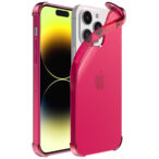 iPhone 14 Pro siliconen telefoonhoesje met stootrand transparant neon roze (1)