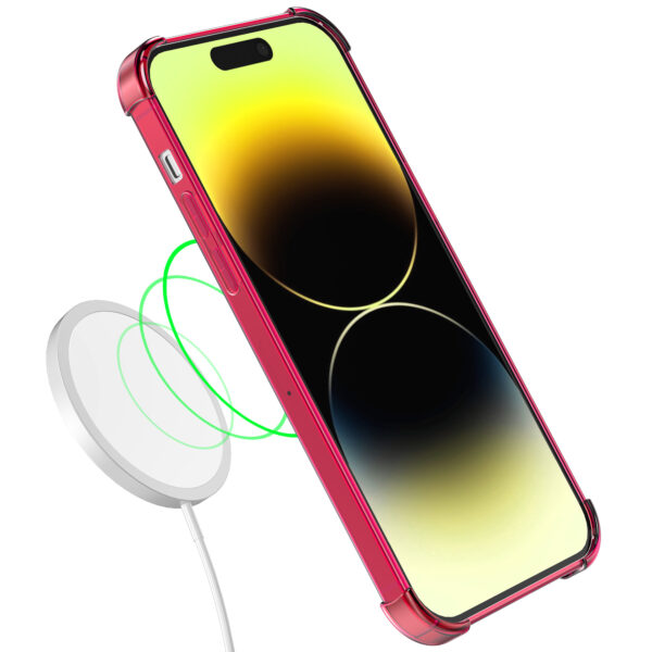 iPhone 14 Pro siliconen telefoonhoesje met stootrand transparant neon roze (3)