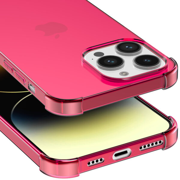 iPhone 14 Pro siliconen telefoonhoesje met stootrand transparant neon roze (4)