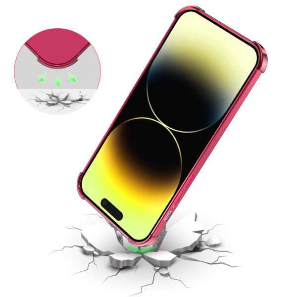 iPhone 14 Pro siliconen telefoonhoesje met stootrand transparant neon roze (6)