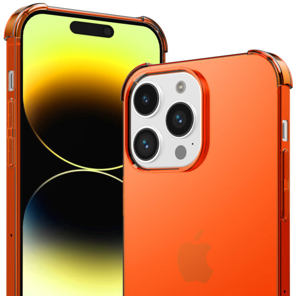 iPhone 14 Pro siliconen telefoonhoesje met stootrand transparant oranje (2)
