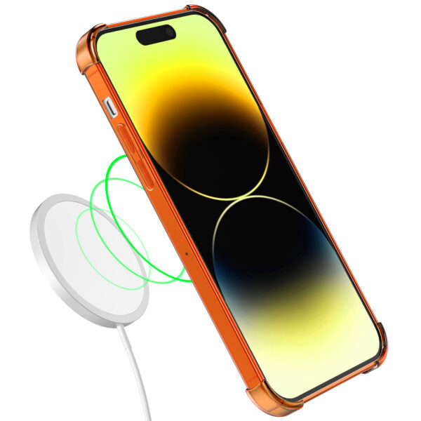 iPhone 14 Pro siliconen telefoonhoesje met stootrand transparant oranje (3)