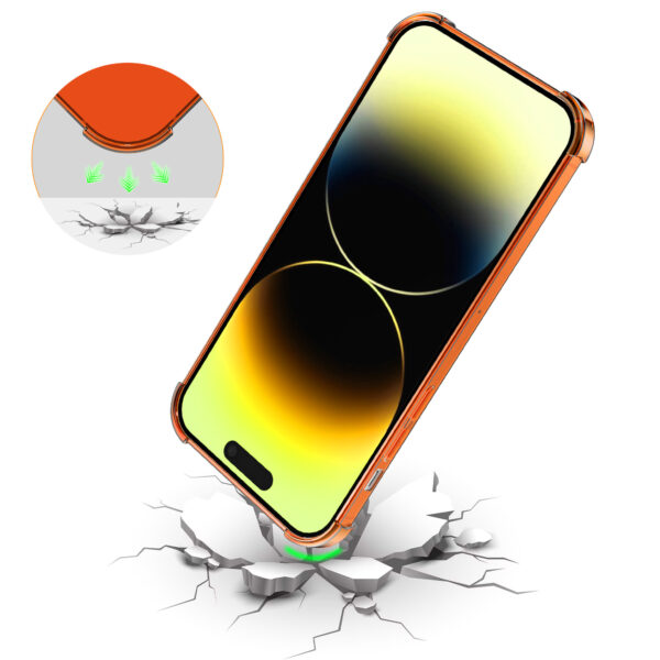 iPhone 14 Pro siliconen telefoonhoesje met stootrand transparant oranje (6)