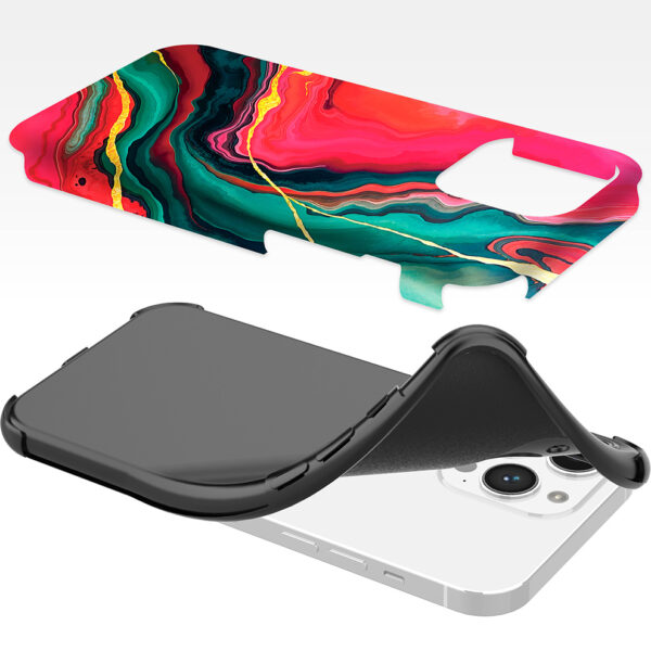 iPhone 14 Pro telefoonhoesje met sterke bumper rand en rood groen marmer opdruk (6)