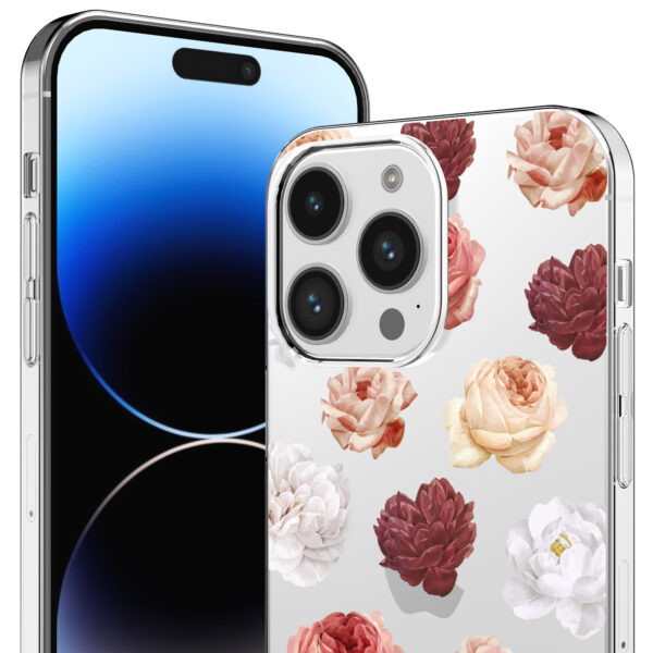 iPhone 14 Pro transparant telefoonhoesje met bloemen en rozen opdruk (2)