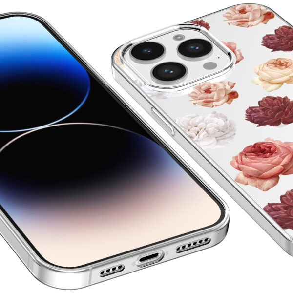 iPhone 14 Pro transparant telefoonhoesje met bloemen en rozen opdruk (3)