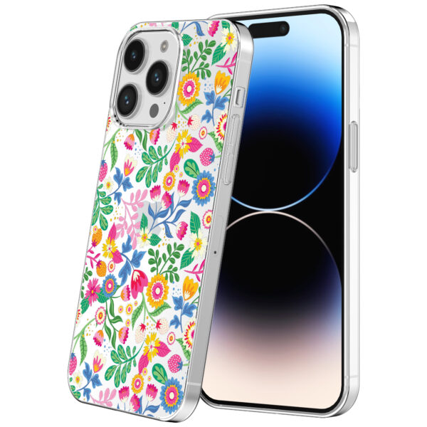 iPhone 14 Pro transparant telefoonhoesje met bloemen opdruk (1)