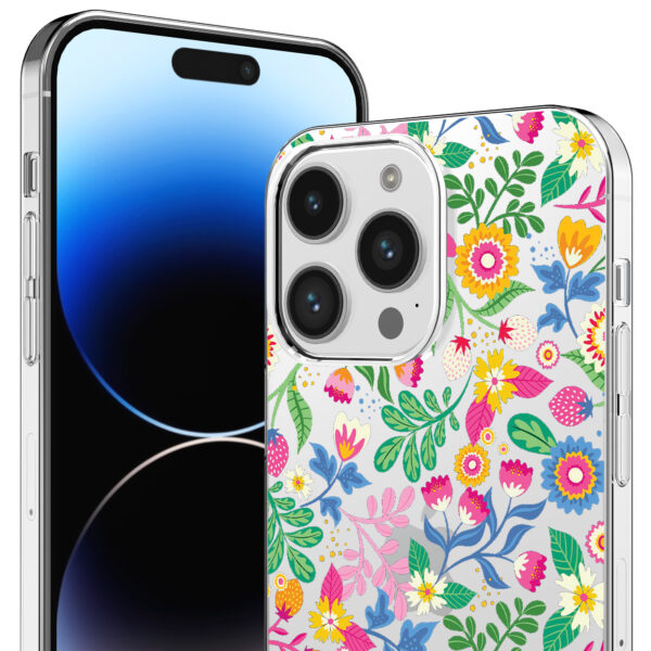 iPhone 14 Pro transparant telefoonhoesje met bloemen opdruk (2)