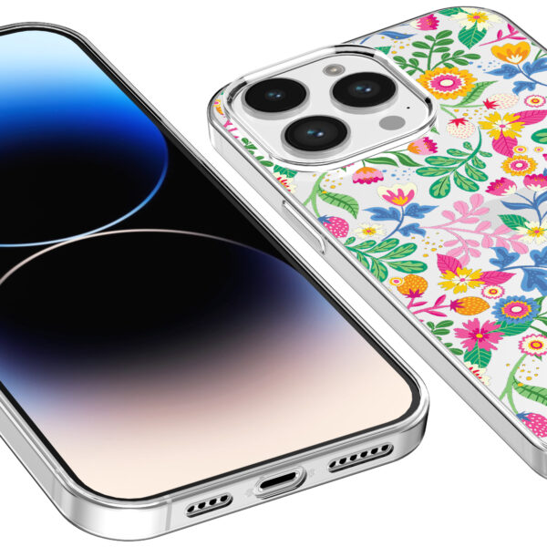 iPhone 14 Pro transparant telefoonhoesje met bloemen opdruk (3)