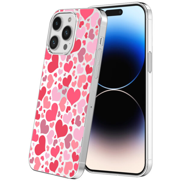 iPhone 14 Pro transparant telefoonhoesje met hartjes opdruk (1)