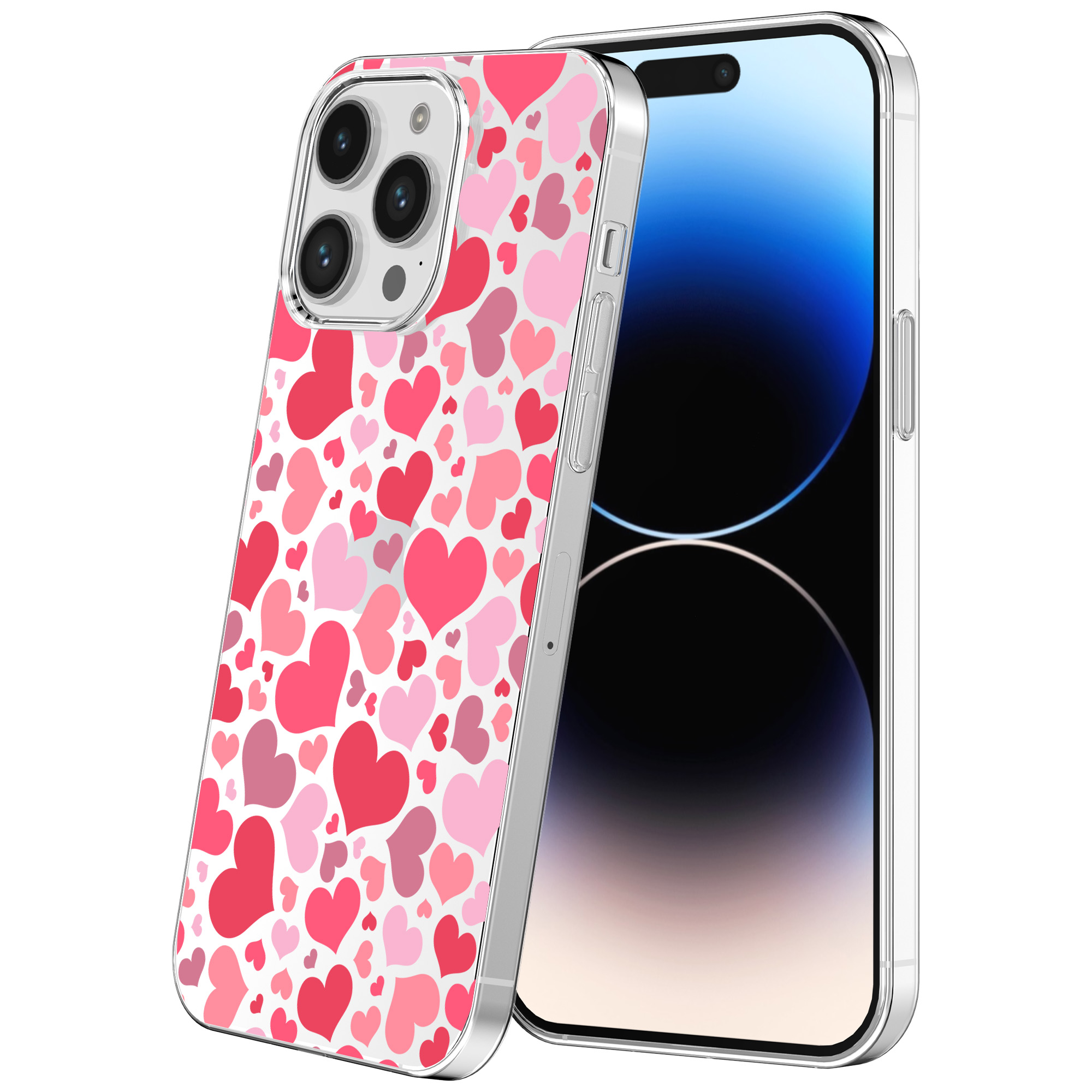 iPhone 14 Pro transparant telefoonhoesje met hartjes opdruk (1)