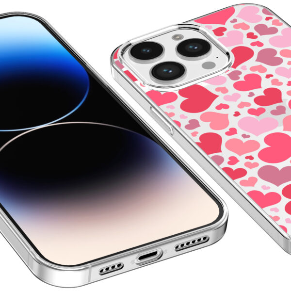 iPhone 14 Pro transparant telefoonhoesje met hartjes opdruk (3)