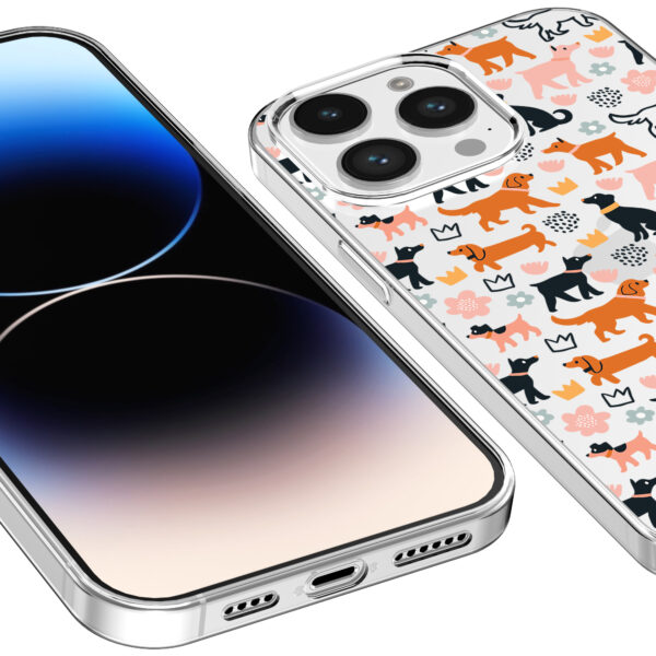 iPhone 14 Pro transparant telefoonhoesje met honden opdruk (3)