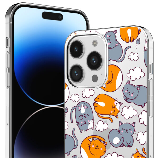 iPhone 14 Pro transparant telefoonhoesje met katten en poezen opdruk (2)