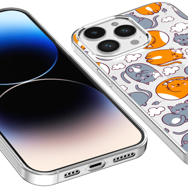 iPhone 14 Pro transparant telefoonhoesje met katten en poezen opdruk (3)