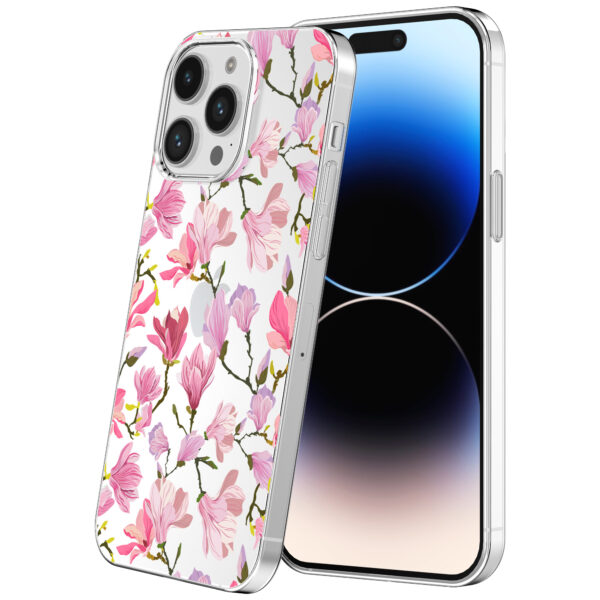 iPhone 14 Pro transparant telefoonhoesje met orchidee bloemen opdruk (1)