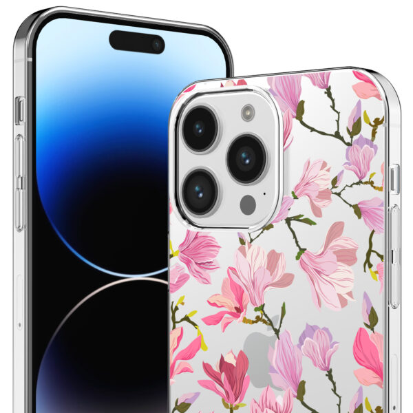 iPhone 14 Pro transparant telefoonhoesje met orchidee bloemen opdruk (2)