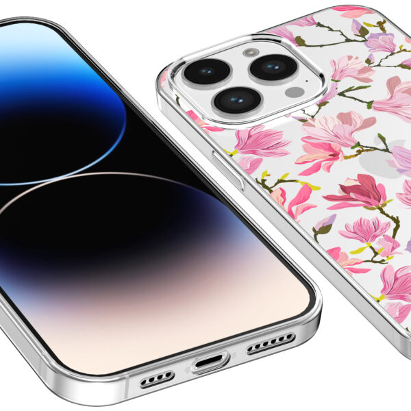 iPhone 14 Pro transparant telefoonhoesje met orchidee bloemen opdruk (3)
