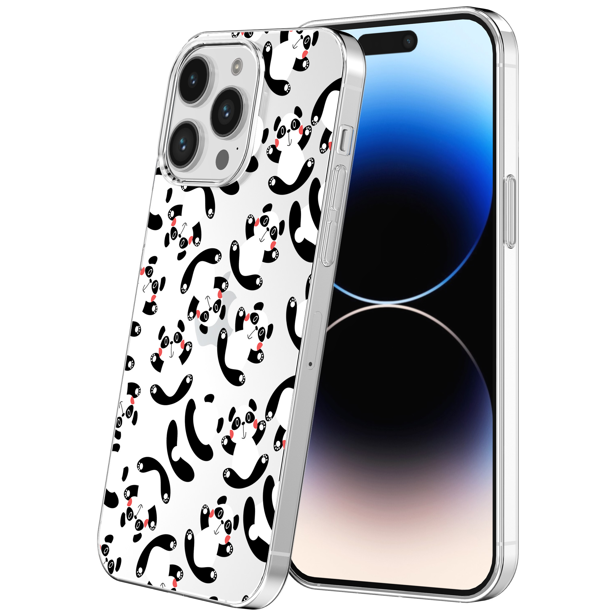 iPhone 14 Pro transparant telefoonhoesje met panda opdruk (1)